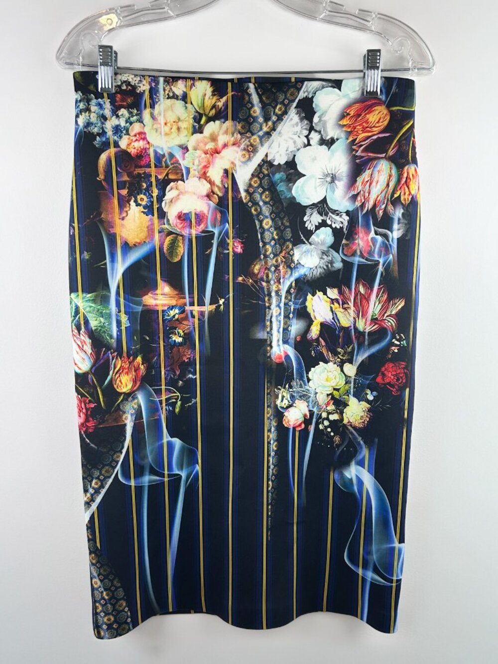 Clover Canyon Floral & Stripe Pencil Skirt | Artistic Print | Est. Medium
